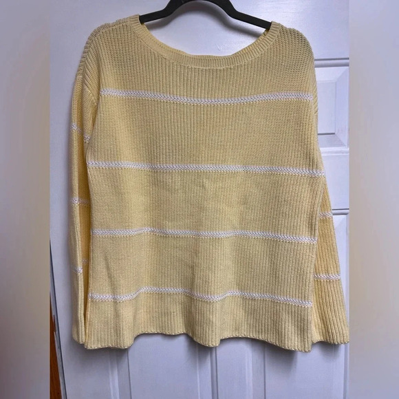 Butter yellow  and white stripe Talbots Pima cotton sweater M - Picture 3 of 7